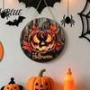 Maple Leaf Theme Party Decor Halloween Wooden Door Hanger Sign Flame Pumpkin Printed Round Hanging Plaque Unique Gift for Friends Waterproof