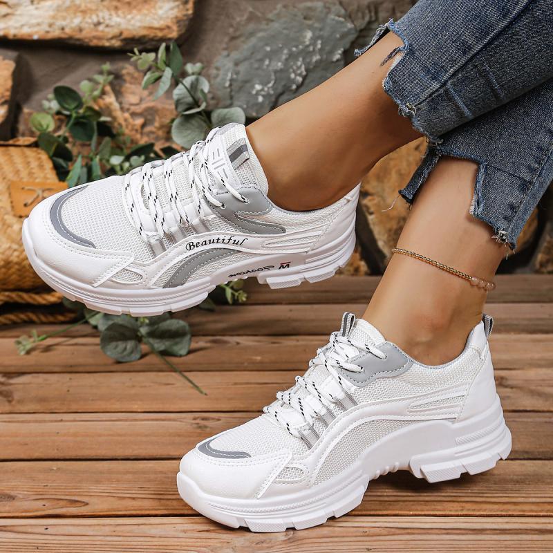 Fashion Fashion Mix Color Lace Up Sneakers Women 2025 Autumn Breathable Mesh Thick Bottom Sports Shoes Comfort Non Slip Running Shoes