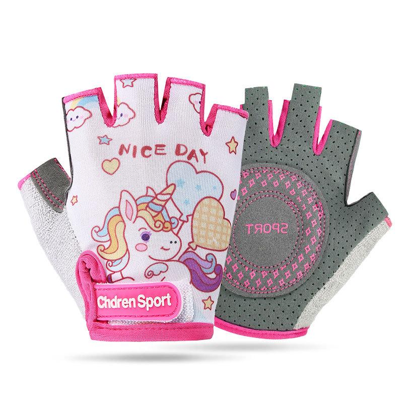Children's Sports Gloves Half Finger Summer Cartoon Thin Ice Silk Breathable Non-slip Anti Cocoon Climbing Outdoor Cycling Gloves