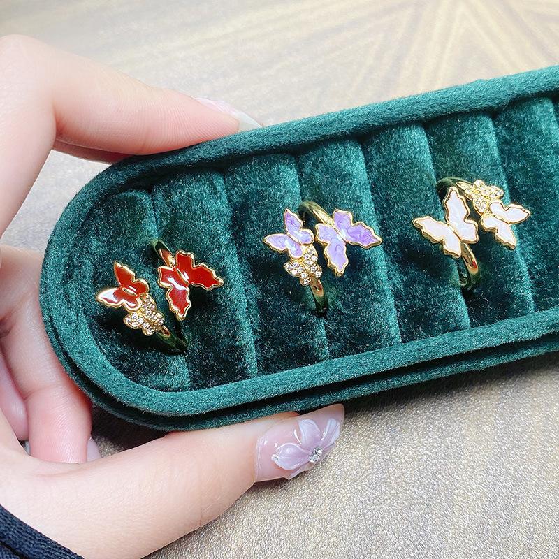 Retro Enamel Oil Butterfly Series Open Ring Women'S Western Regions Unique Niche Stacked Ring