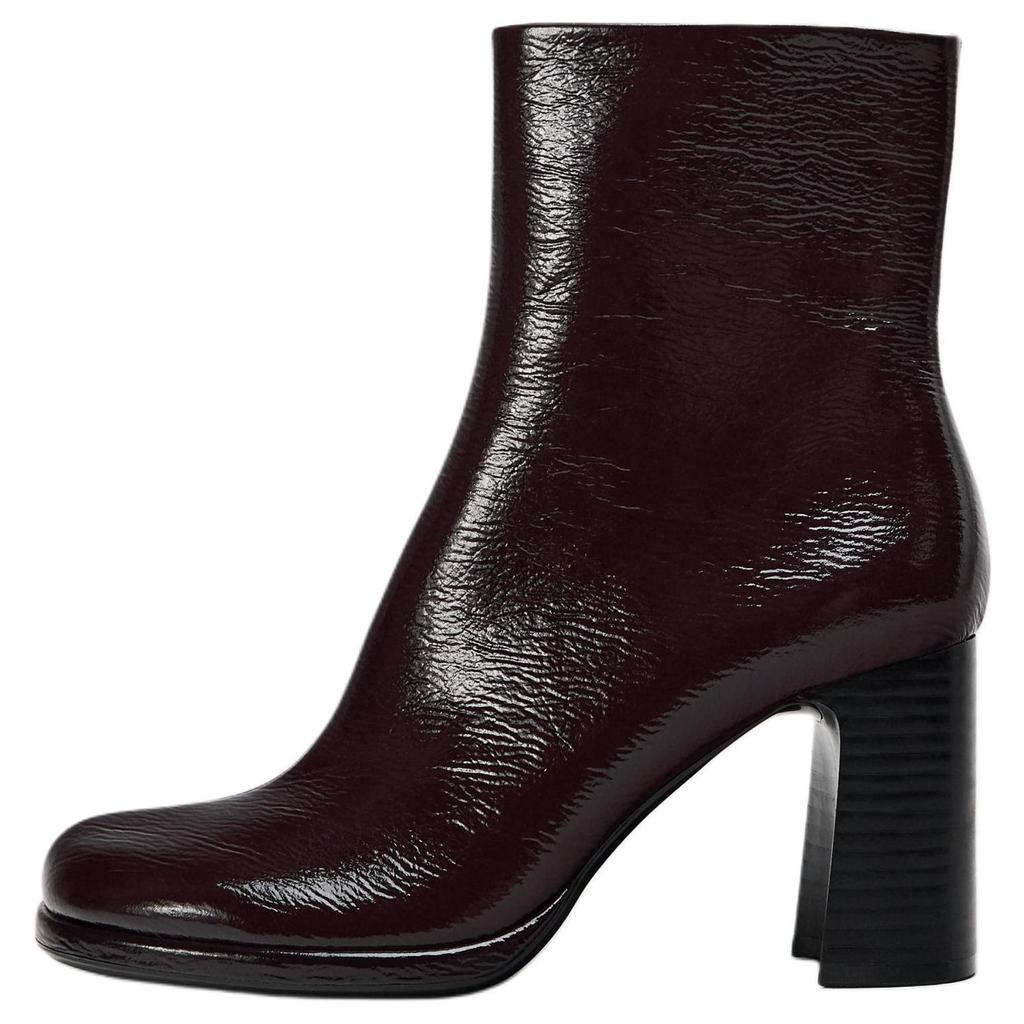 Zara Pu Zipper Lightweight High Heel Ankle Boots 8Cm Women Ankle Boots Crimson 11137410022