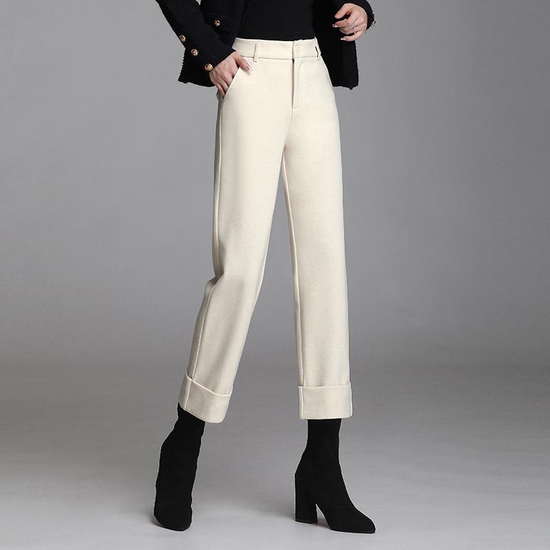 Petite High-Waist Bootcut Wool Flannel Cigarette Pants - Slimming & Thickened for Autumn/Winter 2026 New Arrival