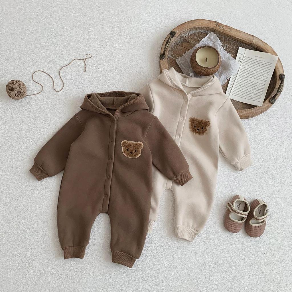 2023 Thickened Fleece Baby Onesie - Autumn/Winter Little Bear Romper for Boys & Girls