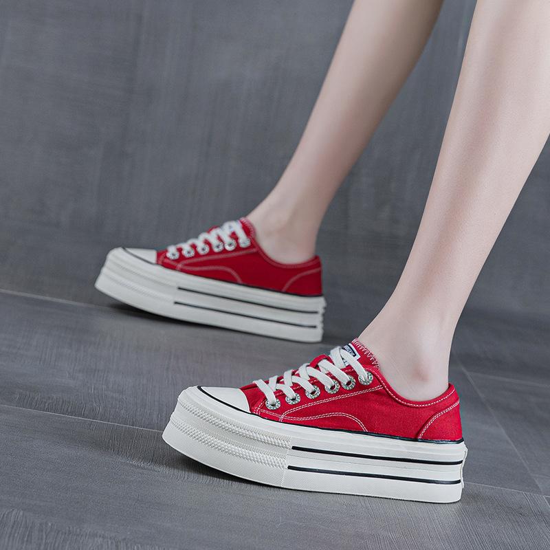 Canvas shoes thick-soled heightened casual spring new muffin-soled breathable sports board shoes