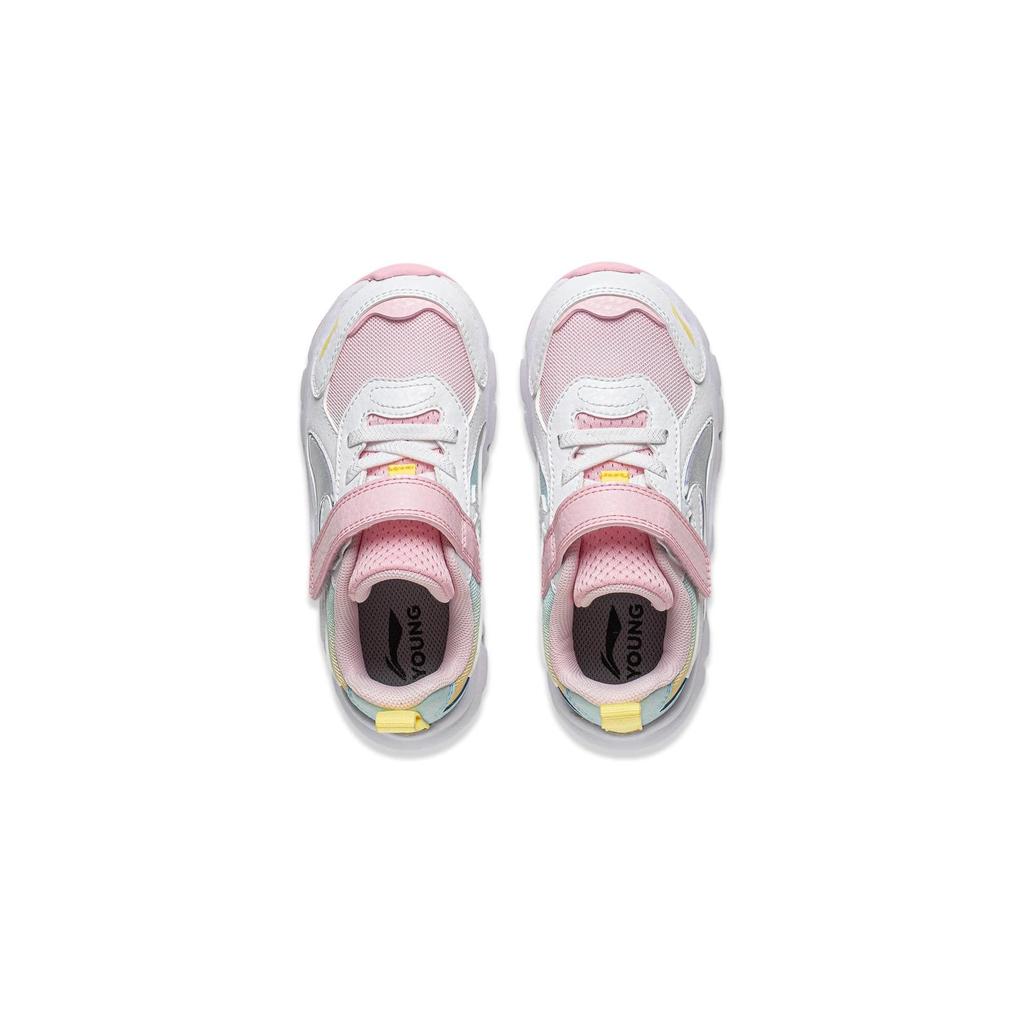 Li Ning Kids Starry Comfortable Lightweight Shock Absorbing Wear Resistant Low Top Casual Shoes Kids Casual Shoes White Pink YKNU028-6