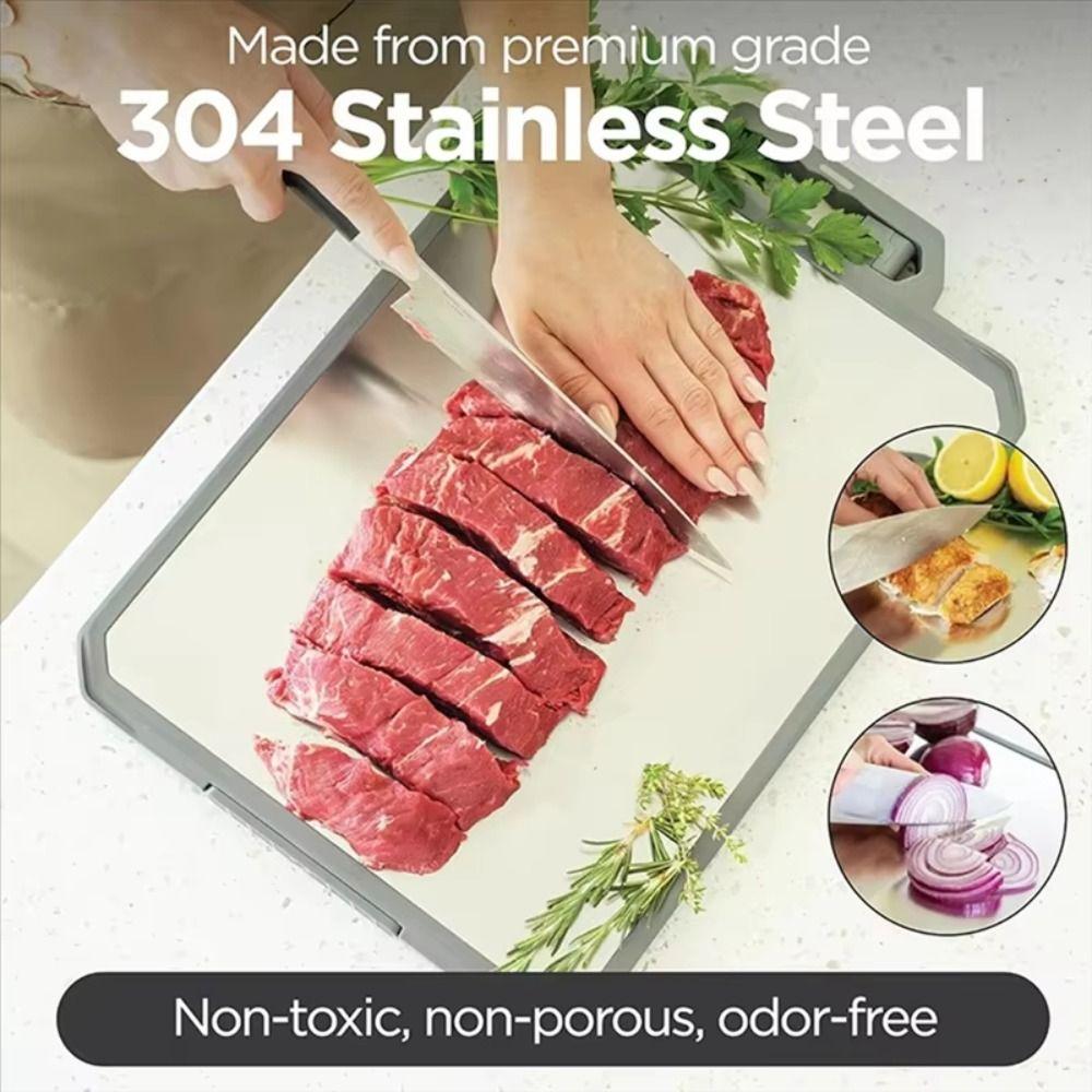 Stainless Steel Chopping Board with Sharpener Chopping Mat Metal Cutting Board  Kitchen Use