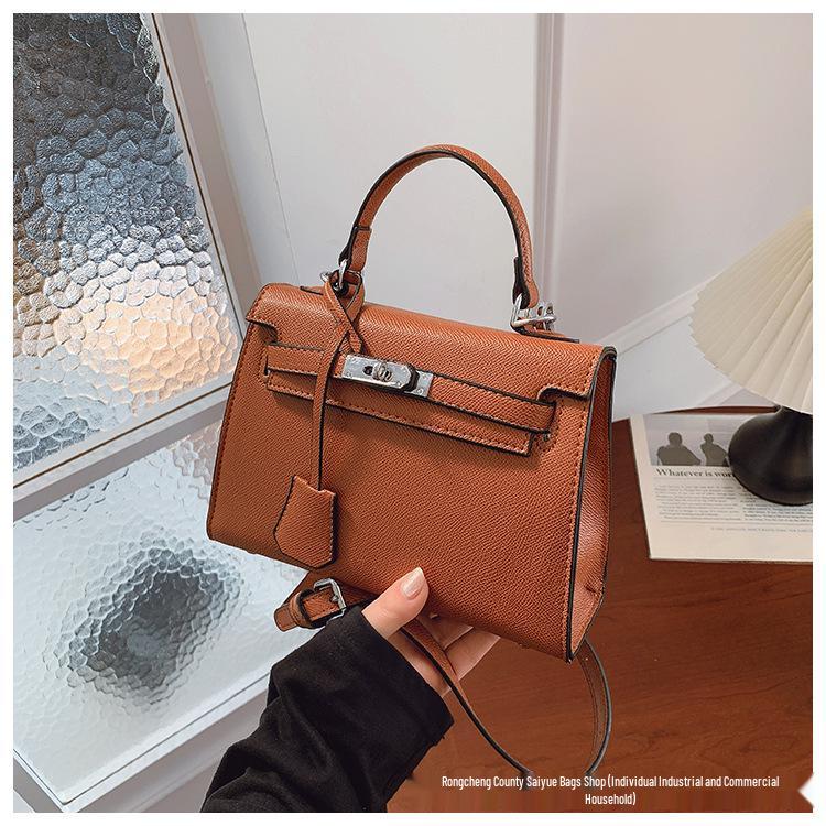 Women's Versatile Lychee Pattern Kelly Bag - Fashionable Large-Capacity Shoulder and Crossbody Handbag