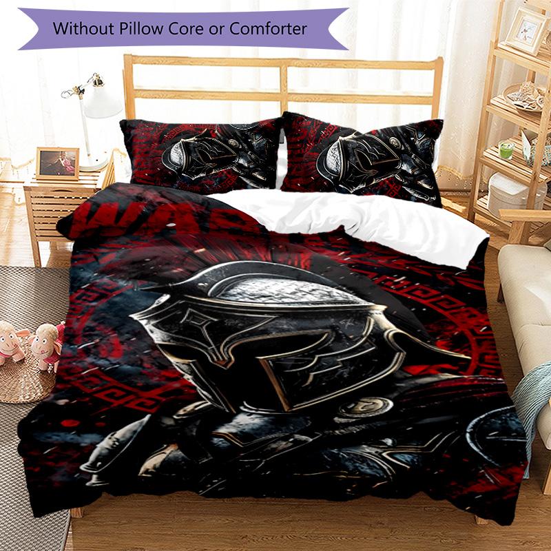 Gladiator Helmet 3pcs Bedding Set Duvet Cover Closure Includes 1 Duvet Cover & 2 Pillowcases for All Seasons Bedroom Home Dorm Decor