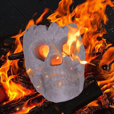 Ceramic Human Skull Campfire Log Reusable Fireproof Campfire Pit Skull Gas Log for Bonfire Fireplace Halloween Decor