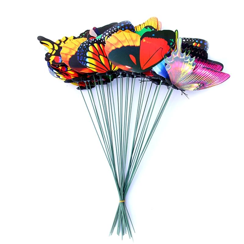 

50 Pieces for Butterfly Pile for Butterfly Garden Decorative Pile Various Styles Colorful Waterproof for Butterfly Garde 15cm