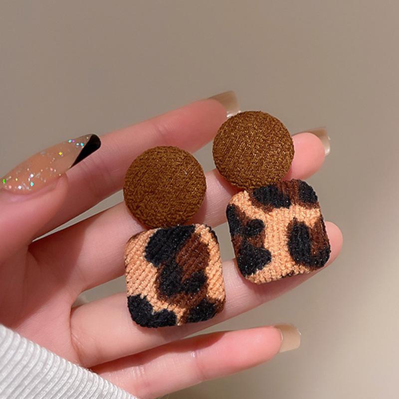Silbernadel Leopard Herz Schleife Geometrische Hängeohrringe - Trendiger koreanischer Stil für Frauen