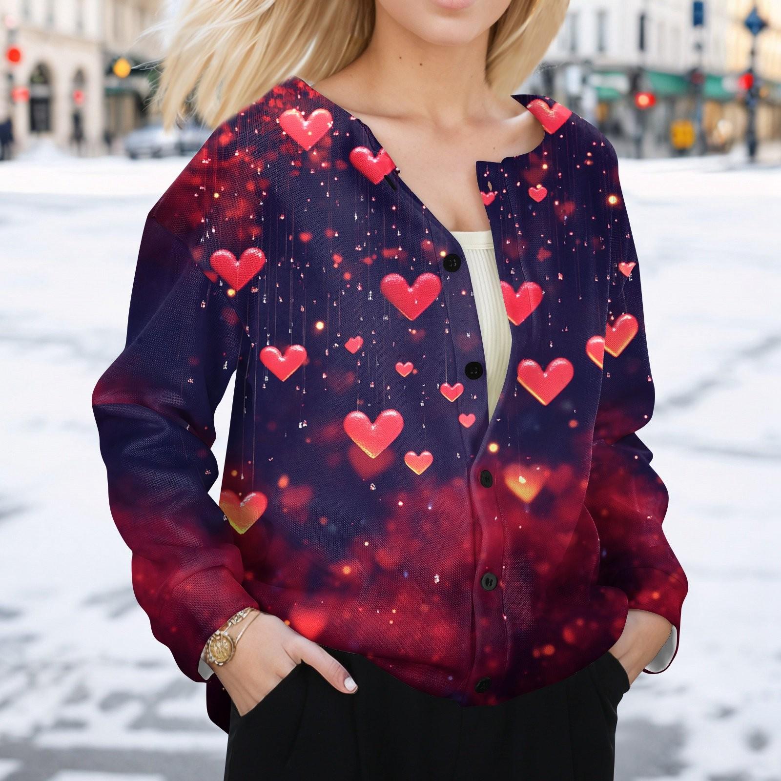 

Жіноча модна куртка-джемпер з довгим рукавом і принтом на ґудзиках до Дня святого Валентина XXXL фіолетовий