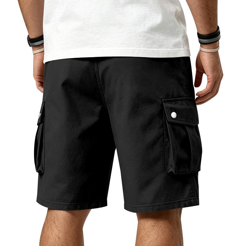 Men's Multi Pocket Cargo Shorts Elastic Waist Drawstring Loose Fit Casual Outdoor Work Shorts with Side Flap Pockets