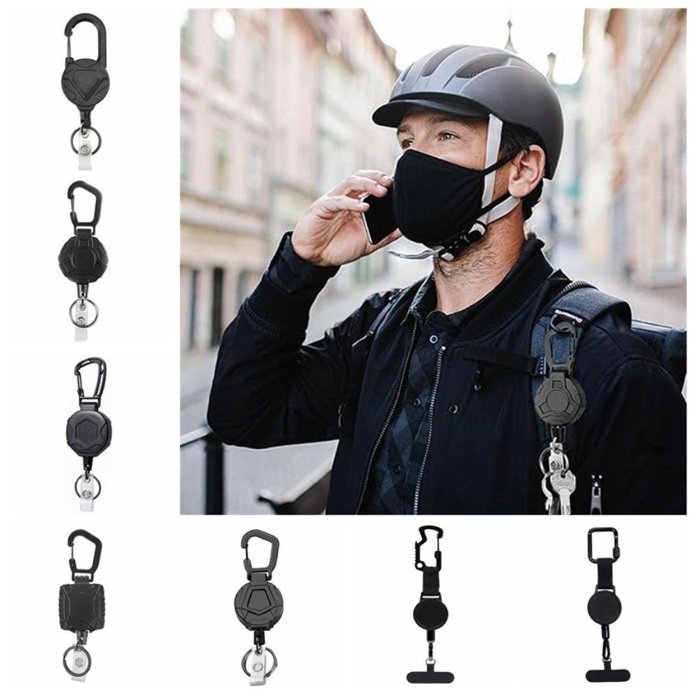 Black Carabiner Clip Plastic Wire Rope Holder Portable Retractable Key Reel Climbing Activity