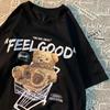 Original American Retro Teddy Bear Print Short Sleeved T-shirt For Men Women Couple Fashion Label Harajuku Pure Cotton Tee