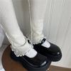 Japanese Ribbed Thigh High Leg Warmers Lace Up Bandages Over Knee Flared Leg Covers Ruffle Trim Footless Socks for Women