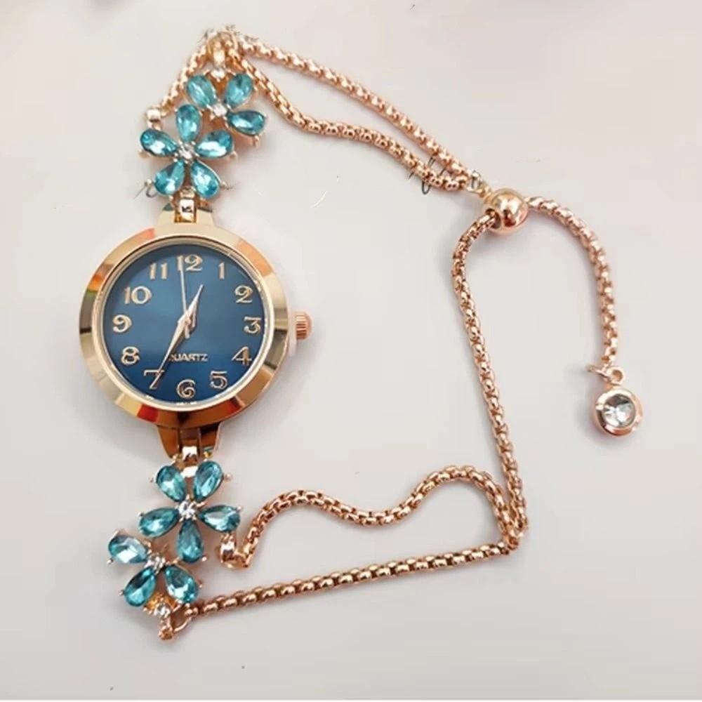 Luxury Women's Bracelet Watch Exquisite Vintage Female Clock Flower Quartz Wristwatch Daily Wear
