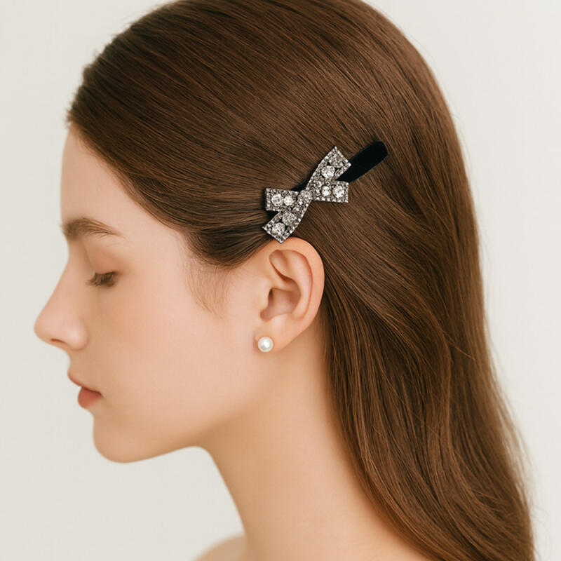 Maniel Black Velvet Ribbon Cubic Hairpin A-277