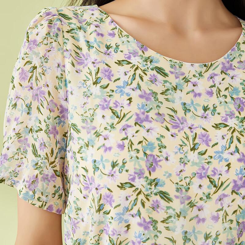 Elegant Floral Short-Sleeve Midi Dress