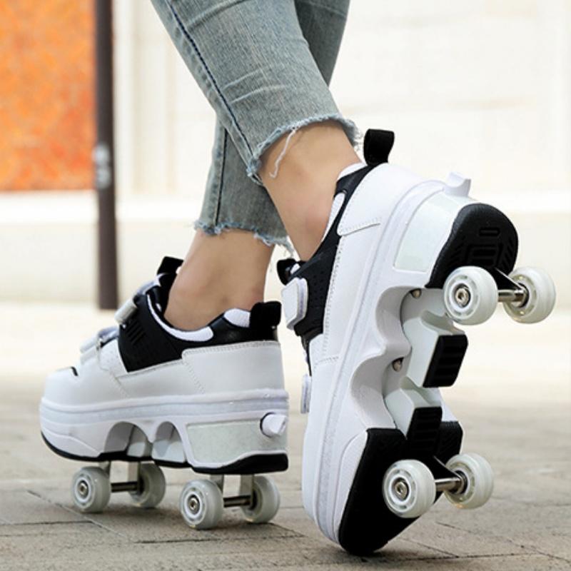 Deformation Shoes Roller Sneakers With 4 Wheels Skates Adult Kids Runaway Parkour Wheels Shoes For Women Men Youth Sport Shoes