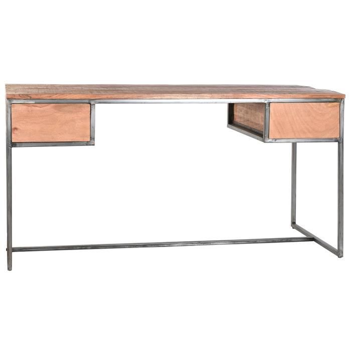 Bureau - Métal - Acacia - 150 cm - Design épuré - Noir