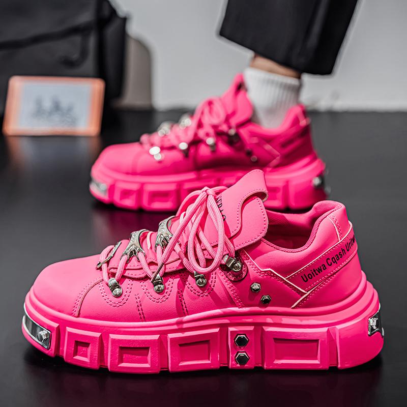 

Мужская спортивная обувь Повседневная обувь для скейтборда Кроссовки на платформе-лифте Студенческие розовые кроссовки для бега Большой размер EU: 46 розовый