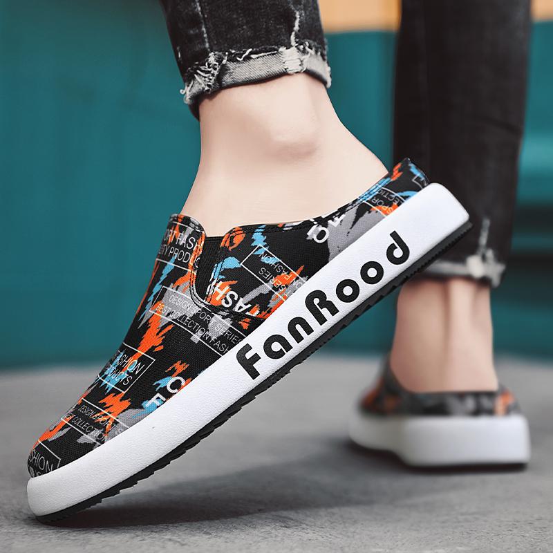 Fashion Summer Breathable Canvas Mules Man Backless Loafers Slipper Half Shoes For Men Slides Mens Slip On Flats Semi-Drag Casual Shoes