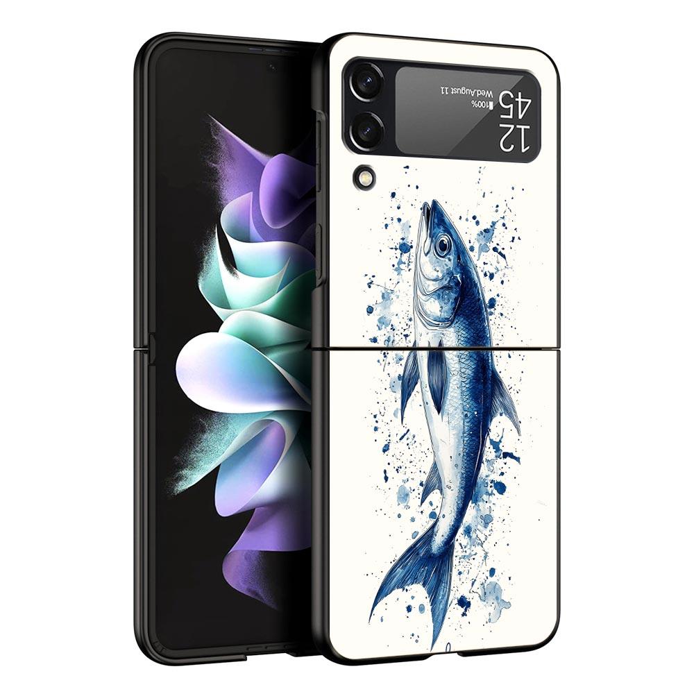 Case for Samsung Galaxy Z Flip 3 4 5 6 7 Folding Black Shell For Samsung Z Flip4 Flip5 PC Hard Cover Sardines aquatic product