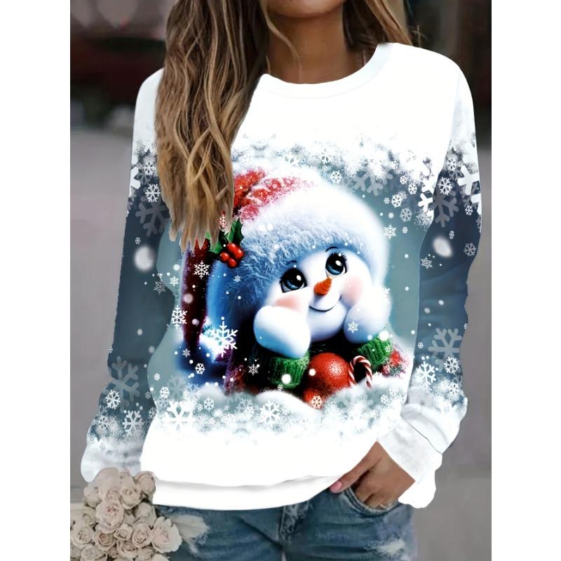 European and American Cross-border Christmas Element Printed Round Neck Long-sleeved Pullover Loose Fashionable Sweatshirt