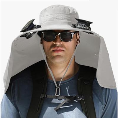 Breiter Angelhut mit Solarventilator für den Außenbereich, Hüte für Männer und Frauen & USB-Aufladung, UPF50+