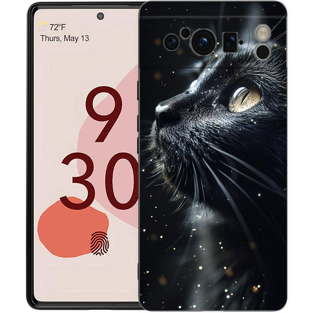 Black Cat Phone Case For Google Pixel 9 8 7 6 Pro XL 8A 6A 7A 5G Soft Shockproof TPU Black Cover Fundas