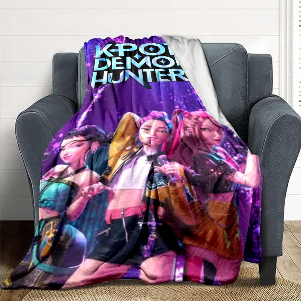 1PC K POP, DEMON HUNTERS Blanket Lightweight Flannel Throw Blanket for Sofa, Bed, Travel, Camping, Livingroom, Office, Couch