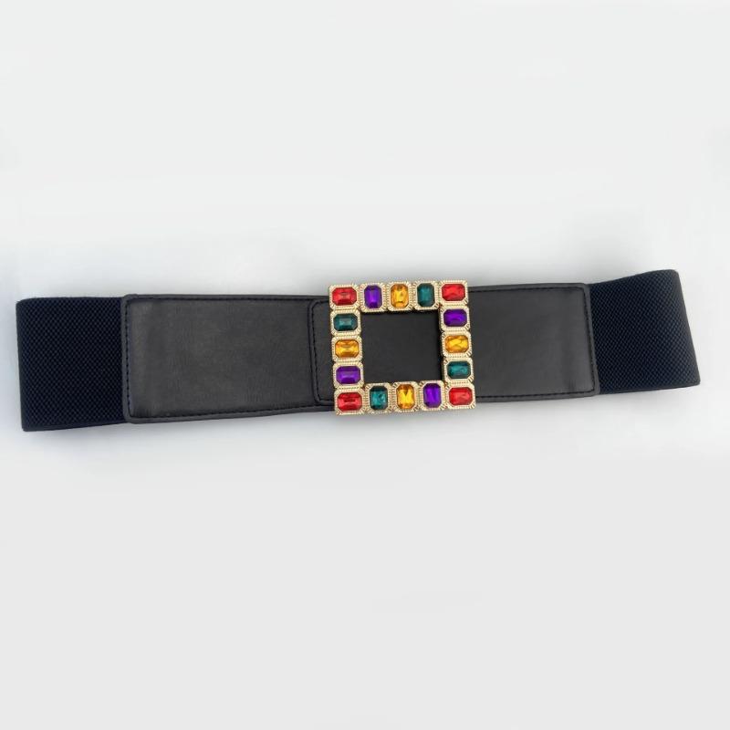 2026 Ladies Colorful Rhinestone Buckle Fashion Elastic Wide Waist Seal Coat Dress Corset Belts for Women Luxury Female Waistband