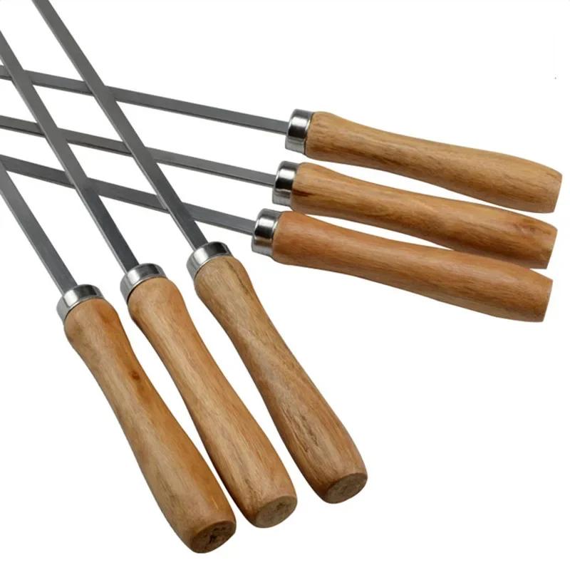 6Pcs 42cm Stainless Steel Barbecue Skewers Wide Flat BBQ Sticks & Forks Ideal for Outdoor Camping/Picnic Practical BBQ Utensils