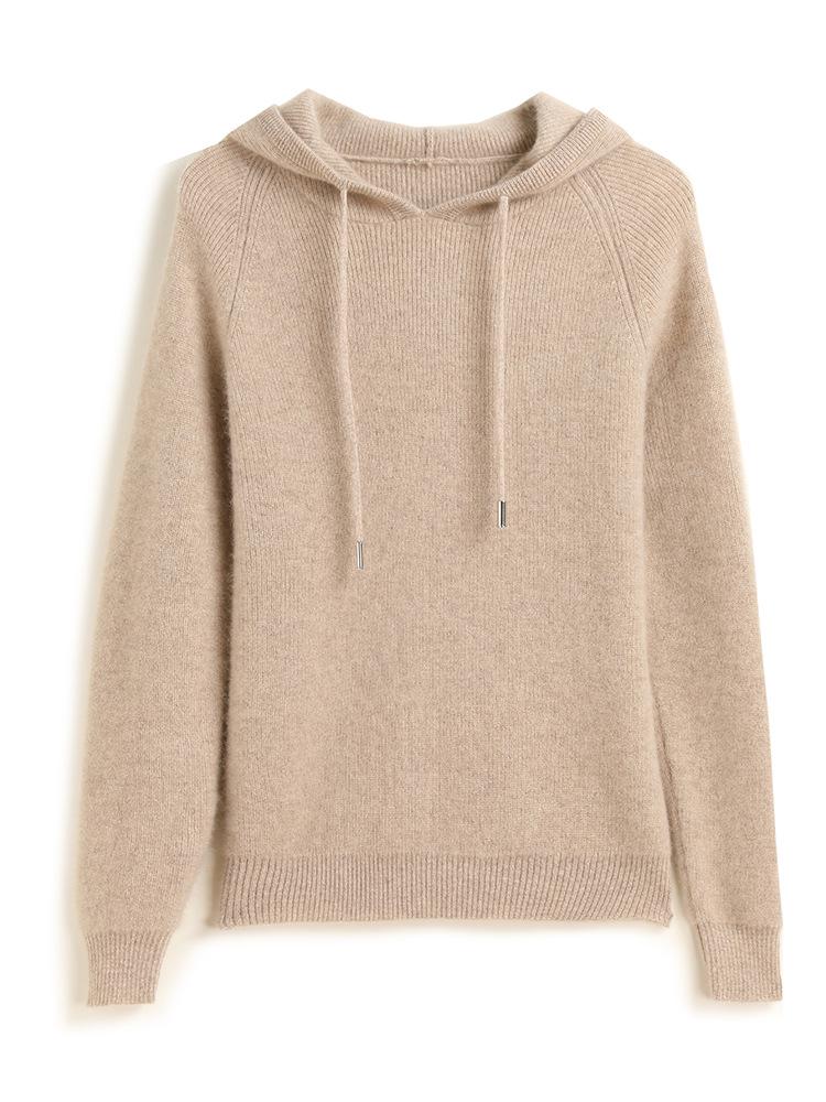 Women's Hooded Cashmere Sweater: Long Sleeve, Thick, Warm, Autumn/Winter Knit, Loose Fit Pullover.