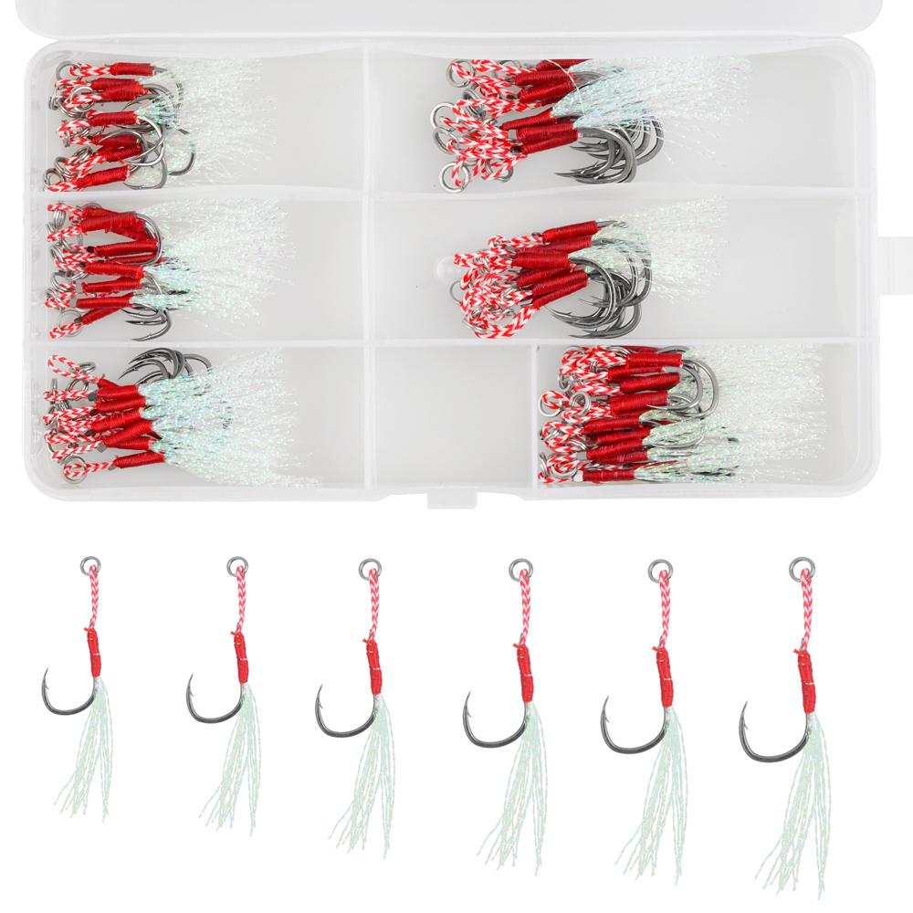 

120 шт./60 шт. Литой джиг Ассист-крючок Высокоуглеродистая сталь Джиг-головка Крючок С бородкой Одинарный Джиговая приманка С пером Для окуня