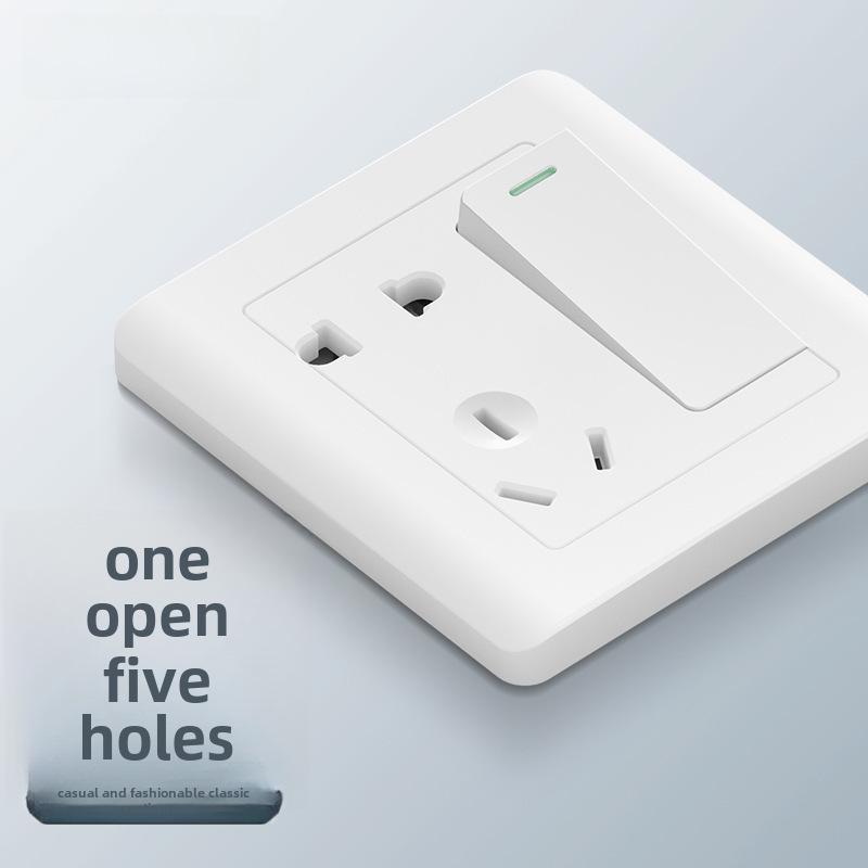 Panou priză comutator simplu/dublu ascuns tip 86 cu comutator electric intermediar și priză cu cinci găuri