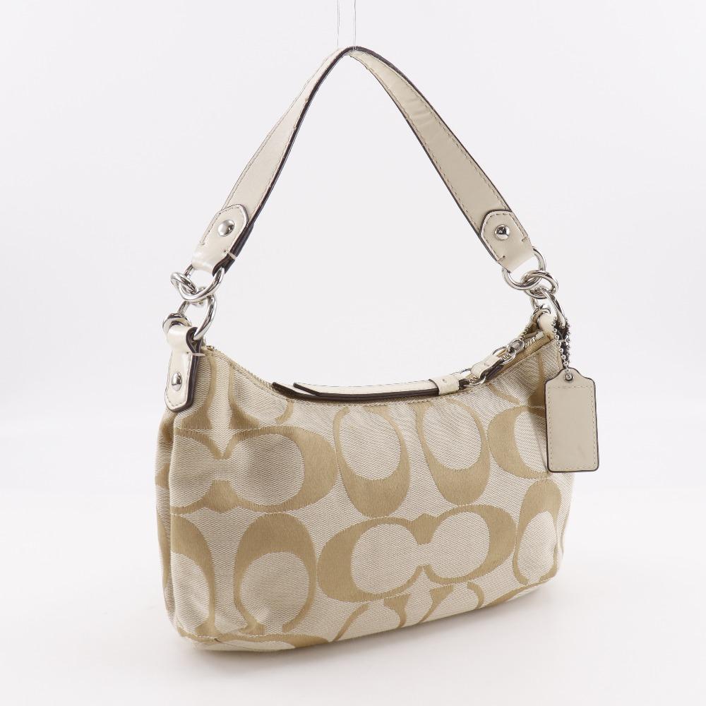 Coach Signature Shoulder Bag F19218 2WAY Beige Nylon Canvas Women Used