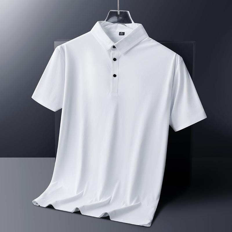 Рубашка ПОЛО мужская толстая больших размеров с воротником поло топ из ледяного шелка мужская быстросохнущая однотонная футболка с коротким рукавом 8XL белый 1687₽