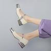 Krazing Pot Cow Skin Spring Summer Size 41 Thick Med Heels Women Square Toe Mixed Color Crystal Heels Pumps