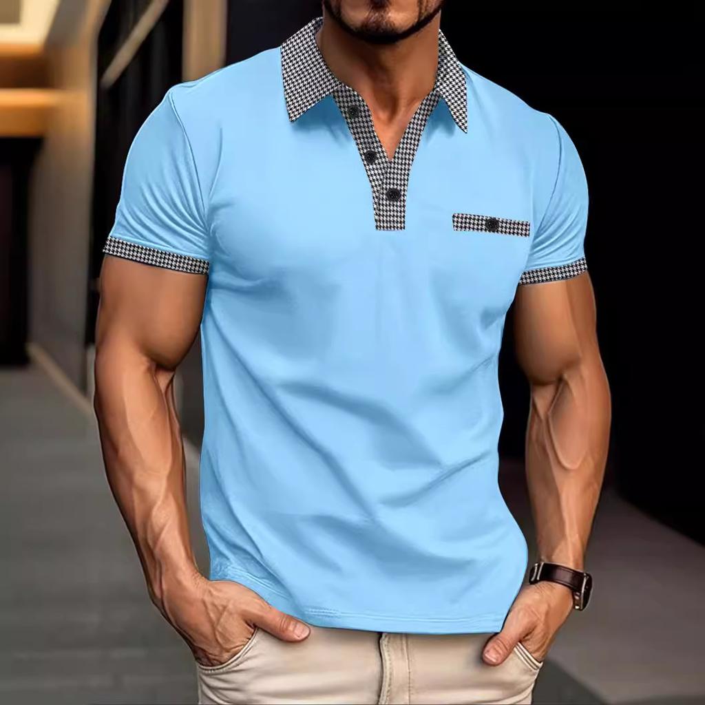 Polo d'été décontracté à manches courtes et revers en chintz pour homme, avec fausse poche