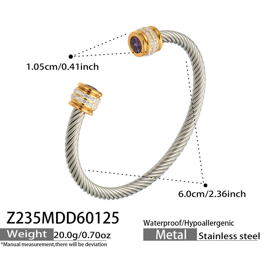 European and American fashion light luxury jewelry bracelet set with zirconia, stainless steel elastic open bangle