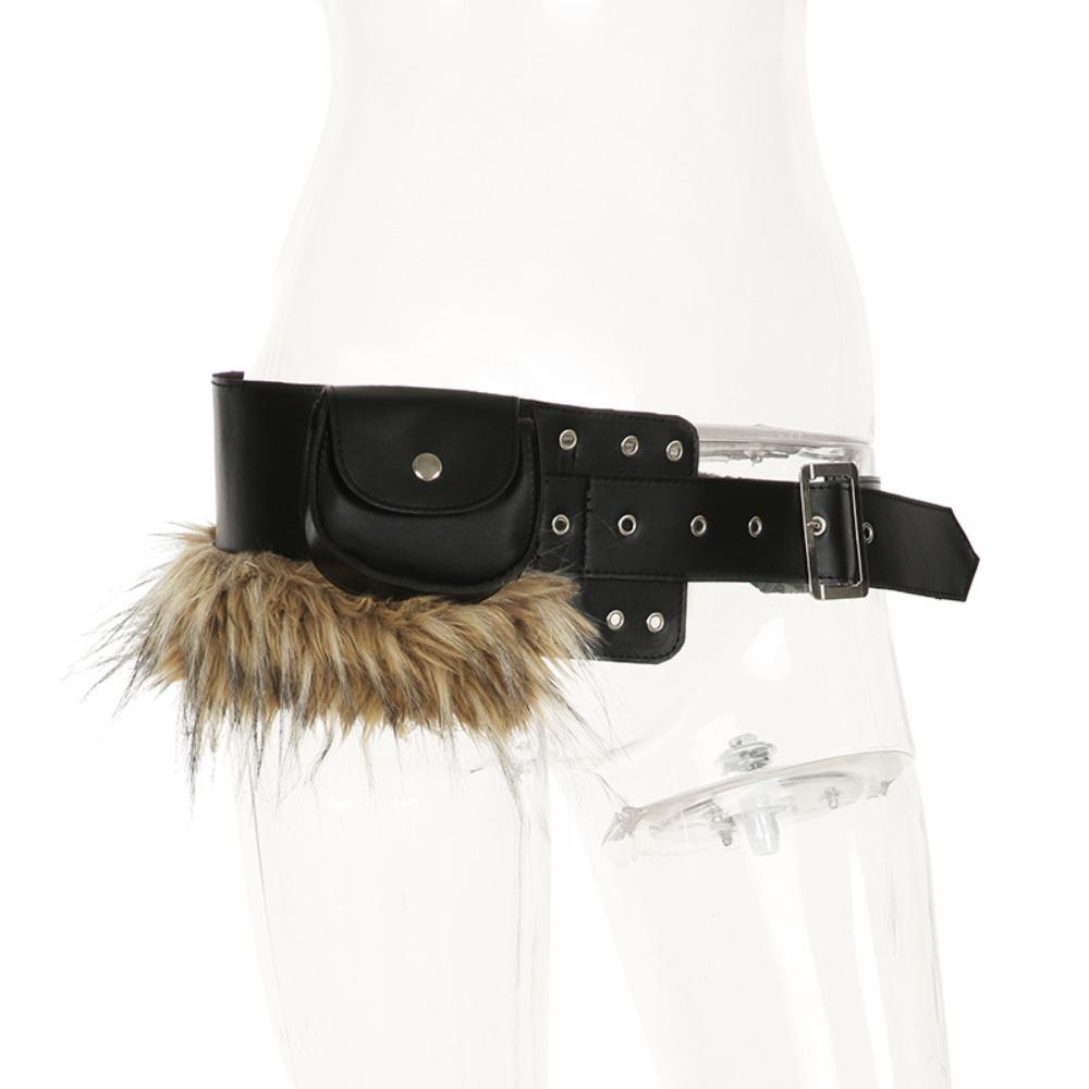 Vintage Hip-hop Belt Jeans Decor PU Waist Bag Retro Fur Tassels Waistband  Streetwear