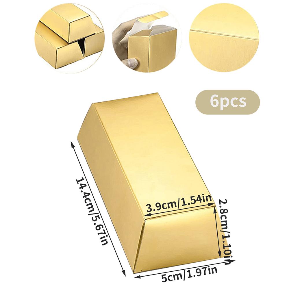 

6 шт. Золотые слитки Поддельный слиток Подарочная коробка Сувенир для вечеринки Шоколадные золотые монеты Фольга Сокровище Кирпич Бумажные коробки для Рождества Свадьбы as pciture show золотой