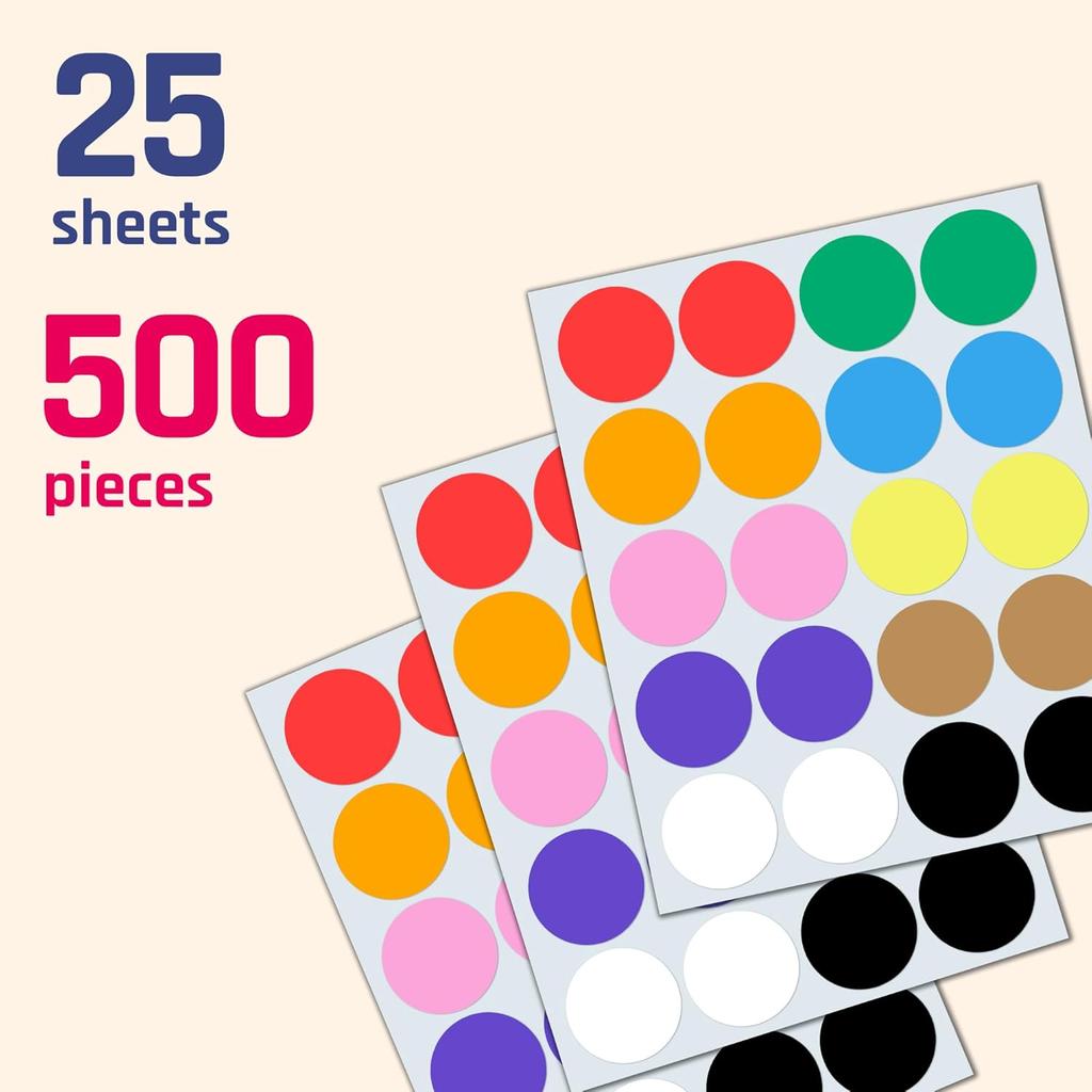 500 Pieces - Large Colored Stickers for Moving Boxes, Round Circle Color Coded Dot Labels - 2 Inch, 10 Colors