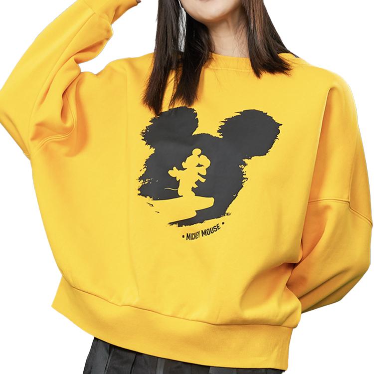 Li-Ning Disney X  Kungfu Mickey Sports Casual Pullover Hoodie Women Hoodie Mustard-Yellow AWDQB88-2