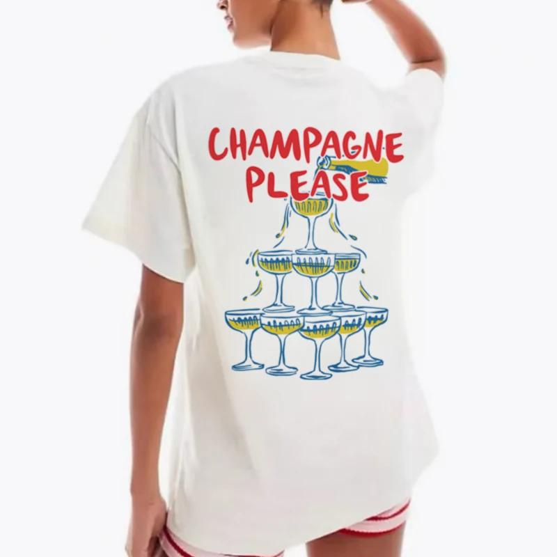 Back Print Champagne T Shirt Retro Cute Champagne Lovers TShirts Short Sleeve Bachelorette Party Shirt Summer Womens Clothing