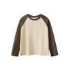 Spring and Autumn Long-Sleeved T-Shirts for Boys and Girls, Round Neck Patchwork Sleeve Tops, Solid Color Plain Bottoming Shirts for Older Children