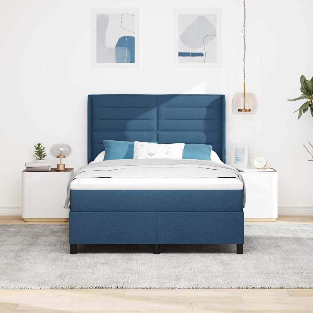 LED Box Spring Bed with Mattress Blue 140 x 200 cm Fabric