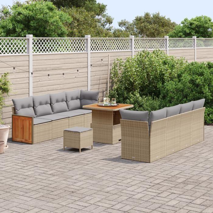 11 pièces de canapé de jardin beige poly rotin 3363277